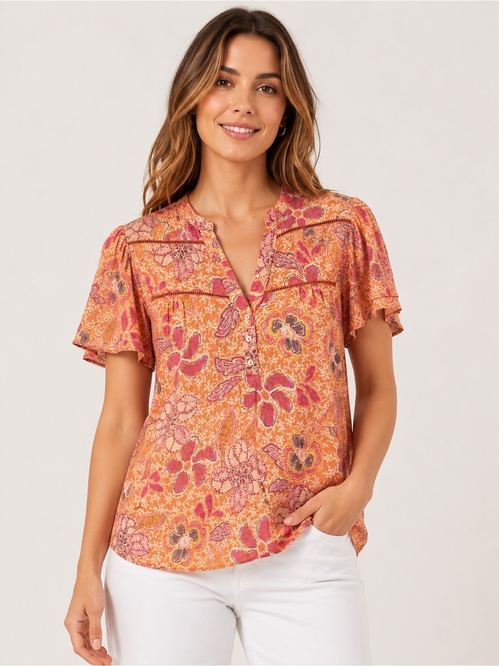 Nanette Nanette Lepore Orange Floral Blouse